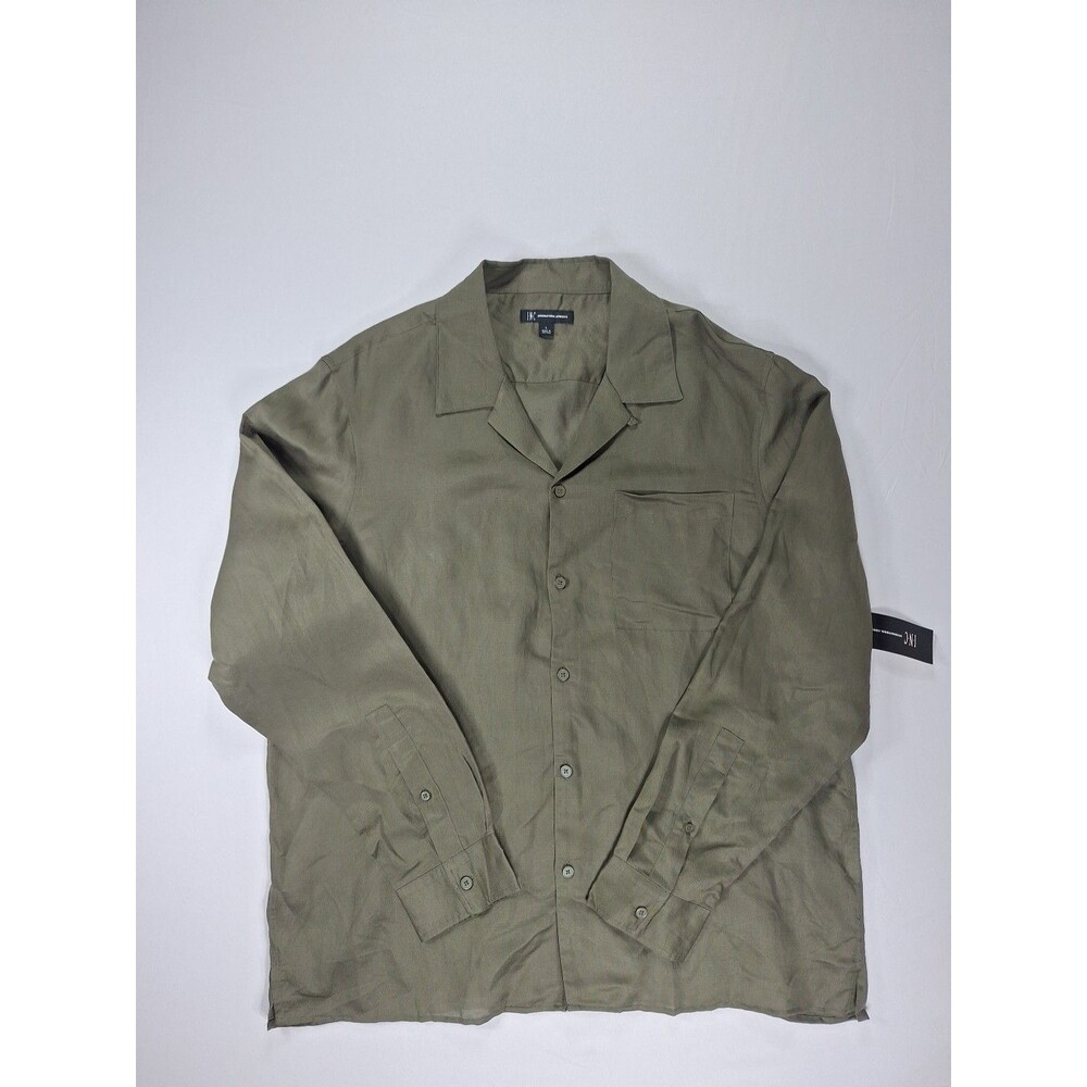 INC International Concepts Men M Green Linen Blend Casual Button Up Shirt NWT